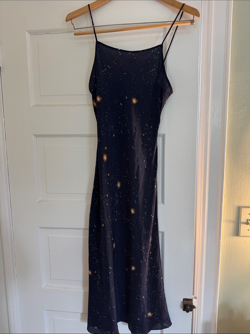 Diane Von Furstenberg Navy Silk Slip Midi Dress With Evening Sky Print